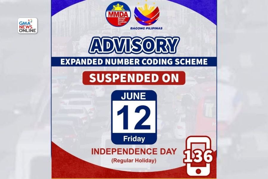MMDA suspends number coding on June 12, 2026 for Independence Day